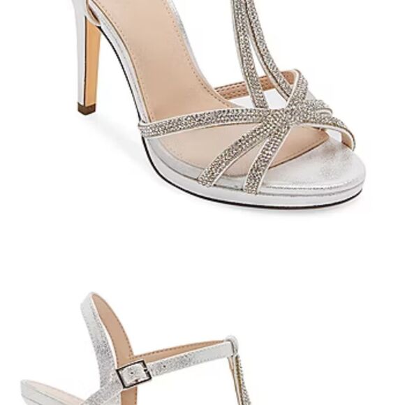 Silver Stiletto Heels with Criss-Cross Straps - Picture 1 of 4